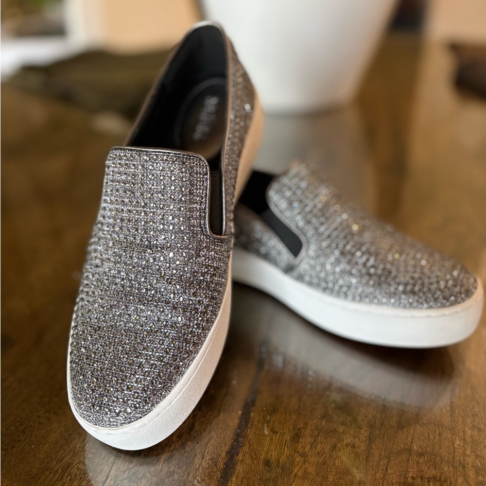 Michael Kors Silver Glitter Slip-On Sneakers